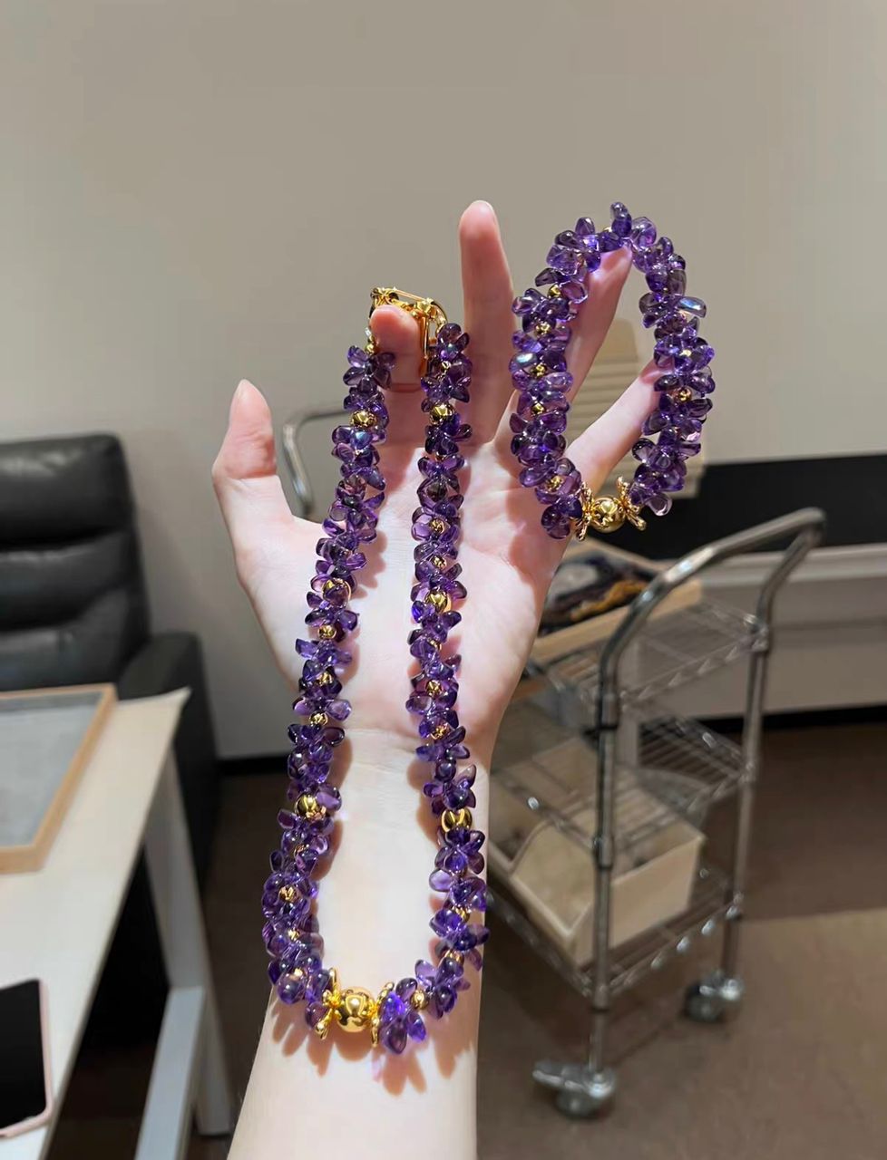 Pure Amethyst Bracelet & Necklace Set